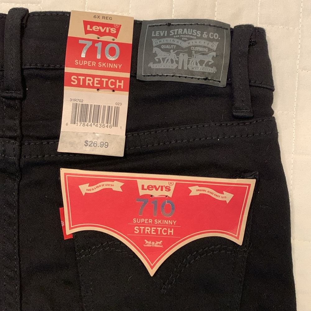 NWT Girls Levi's 710 Super Skinny Stretch Jeans, Black, Size 6 - Picture 7 of 16